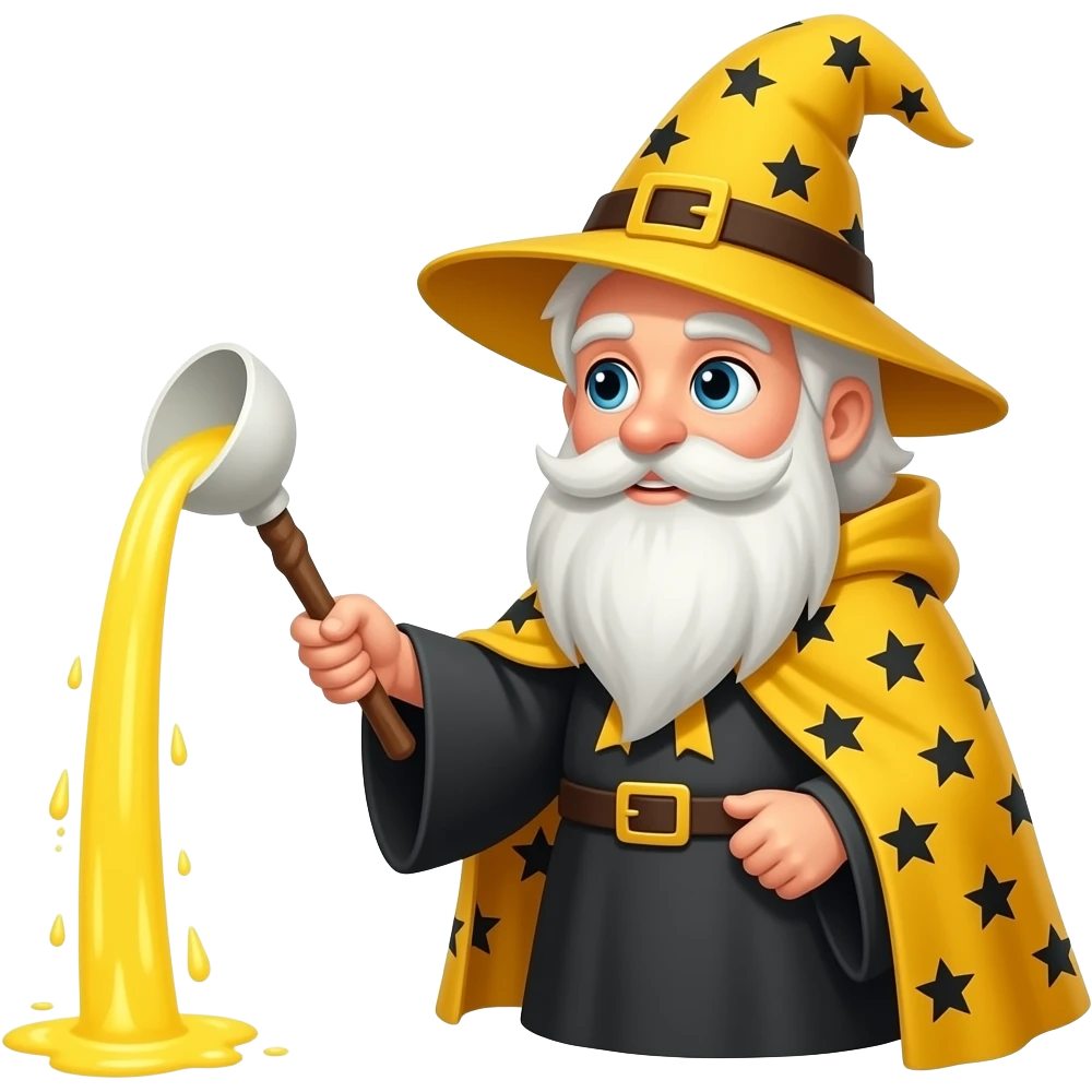 piss wizardcan you make is hat and cape yellow and the stars black have him holding a wand with yellow liquid coming out emoji