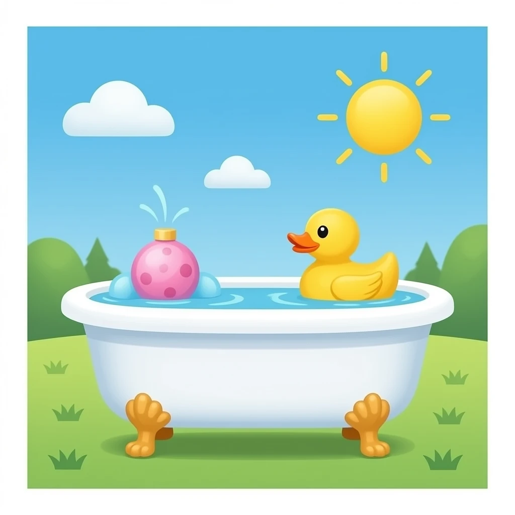 Bath tub with bath bomb and rubber duck emoji