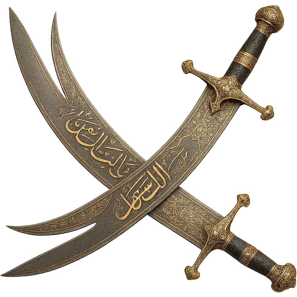 zulfiqar sword, ornate, with Arabic calligraphy, gold and silver accents emoji