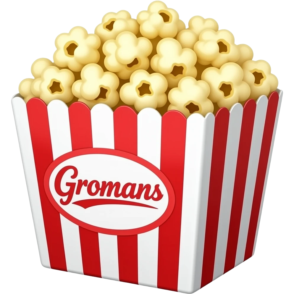 popcorn in a red and white box that says Gromans in the front emoji