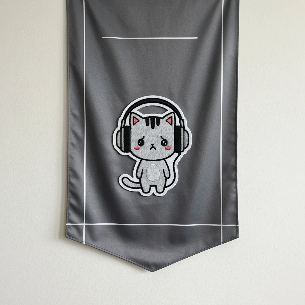 minimal emo banner with stitched patch, cute, expressive emoji