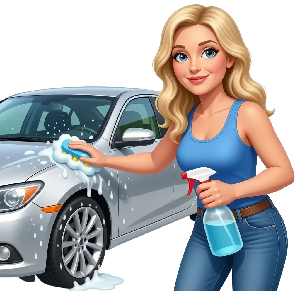 50 year old long blonde hair woman washing a car emoji