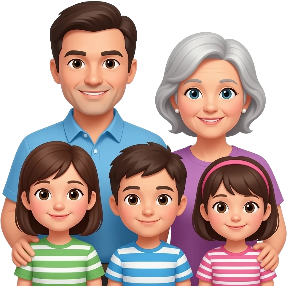 familia de padre,madre,abuela i dos niños emoji