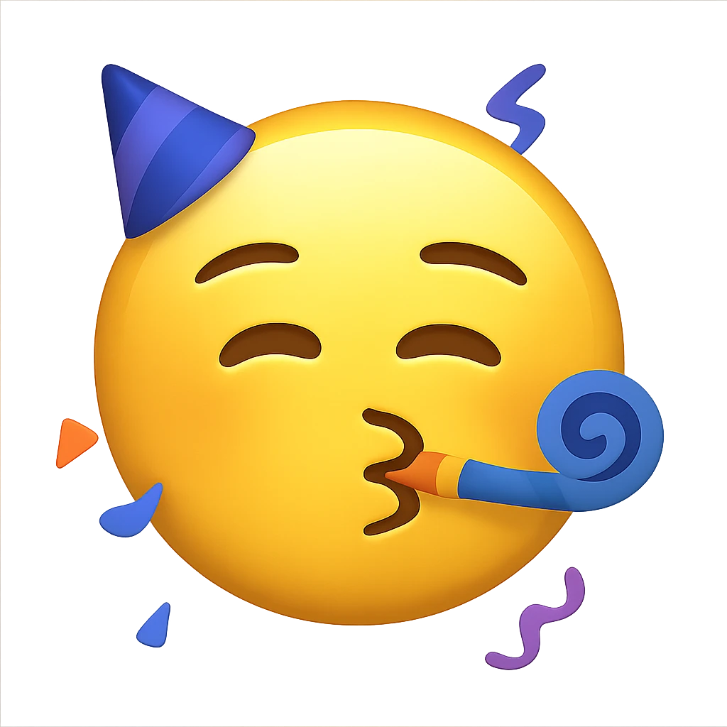 face with party blower emoji, digital illustration, no background emoji