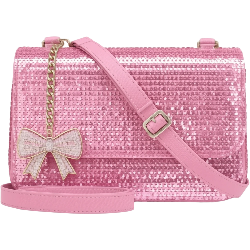 Pink glitter shoulder purse with a bow hanging charm emoji