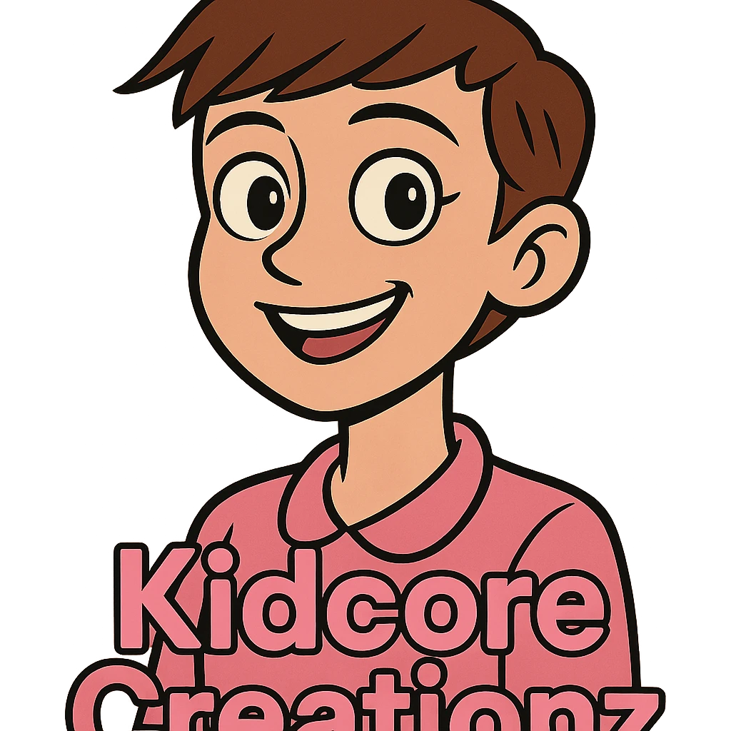Lightskin girl with a pixie cut
pink blouse
brown eyes
expression is smiling
Add the word Kidcore Creationz in Pink emoji