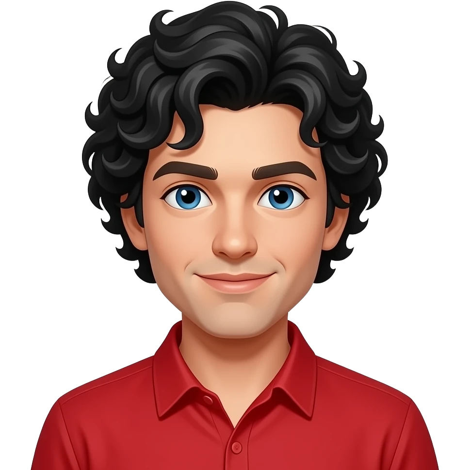 make a man whit black curly hair blue eyes whit red shirt emoji