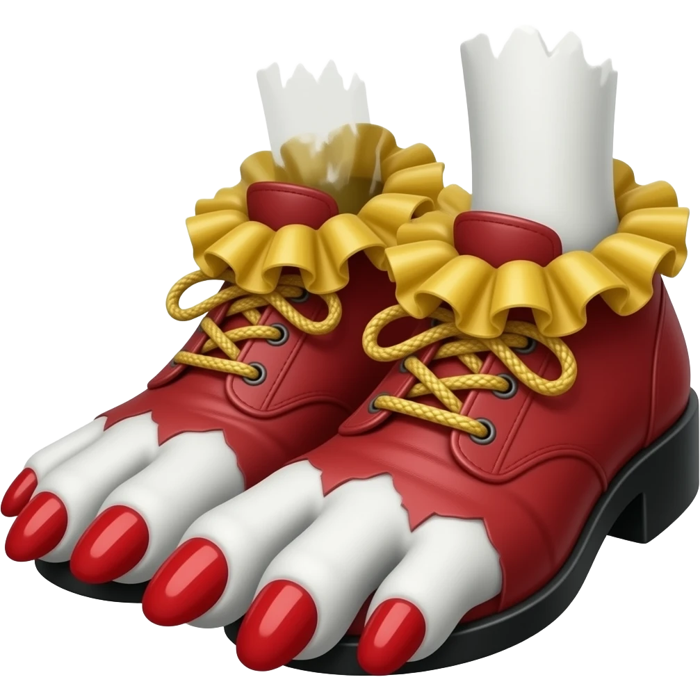 White toes with red long toenails ripping out of clown shoes emoji