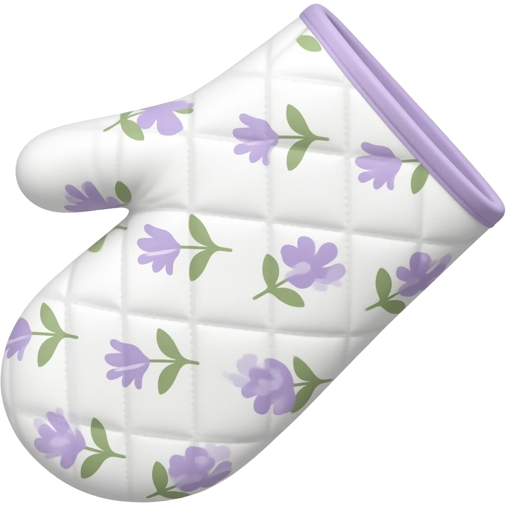 oven mitt floral print white and lilac small emoji
