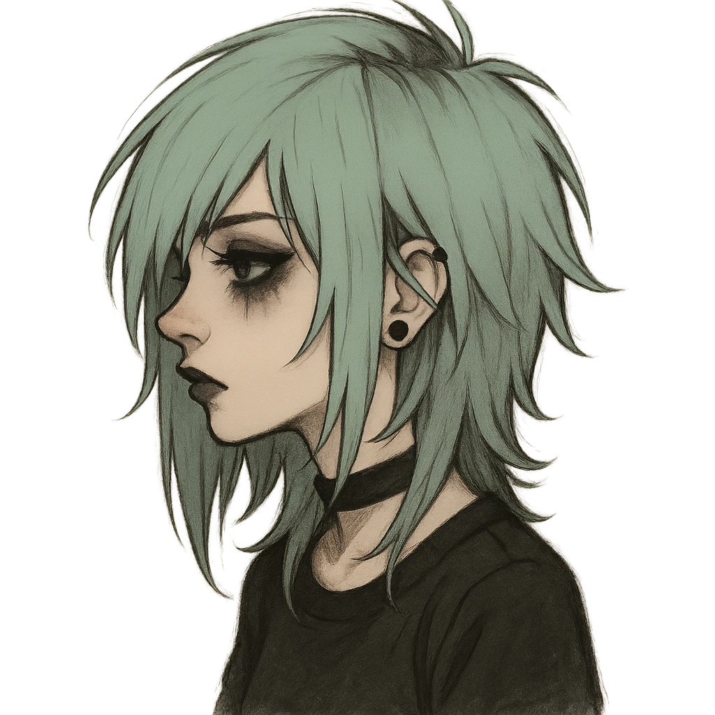 emo girl profile, pastel green hair emoji