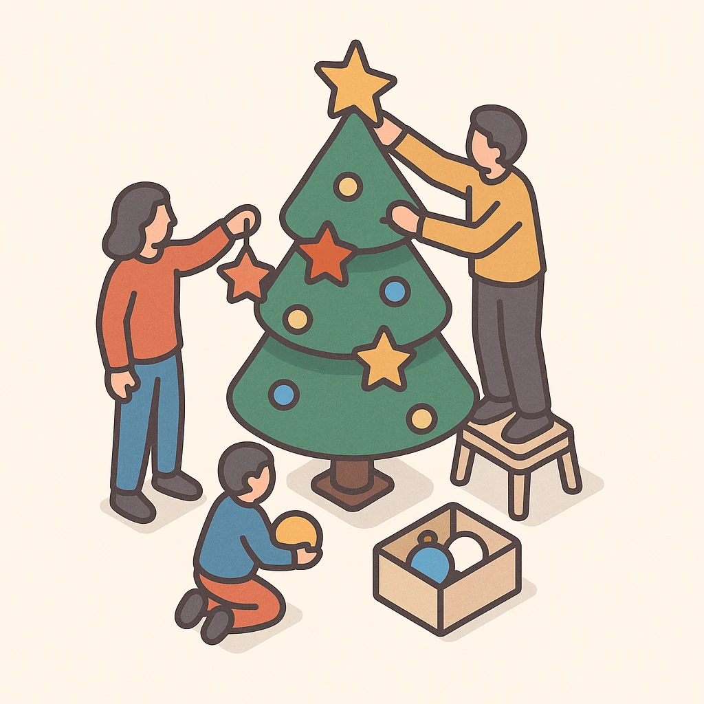 people decorating a Christmas tree emoji