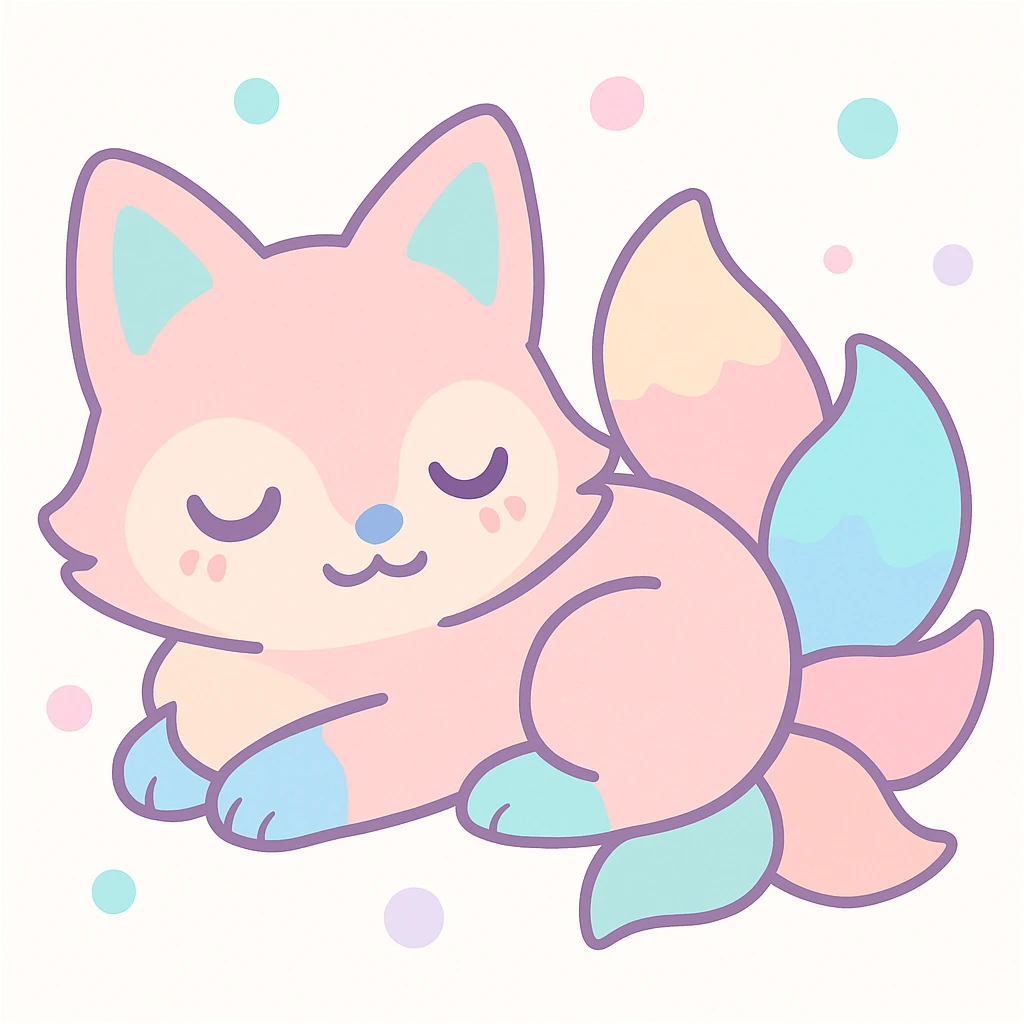 a cute kitsune (fox spirit) sleeping, soft colors, gentle expression emoji