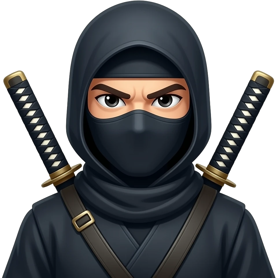 a ghostly ninja with a stern face and dual katanas on his back emoji