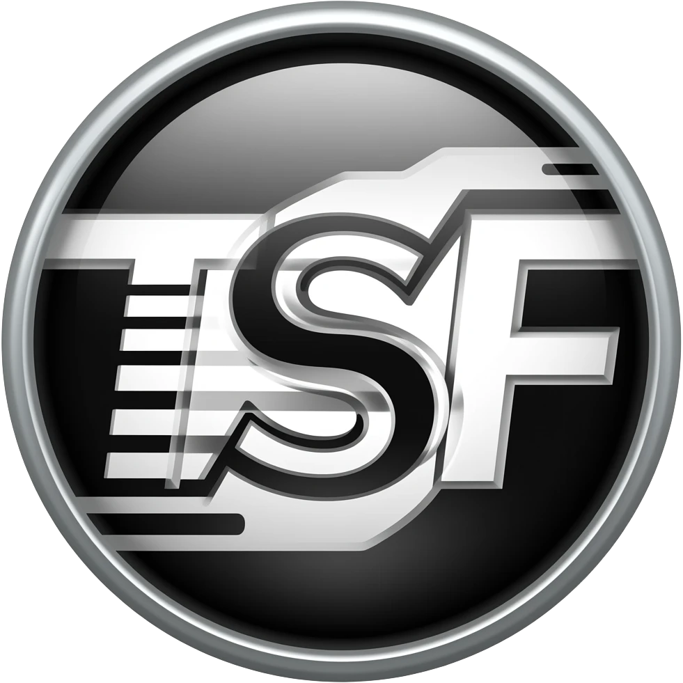 make a black and white logo with the letters TSF shot emoji