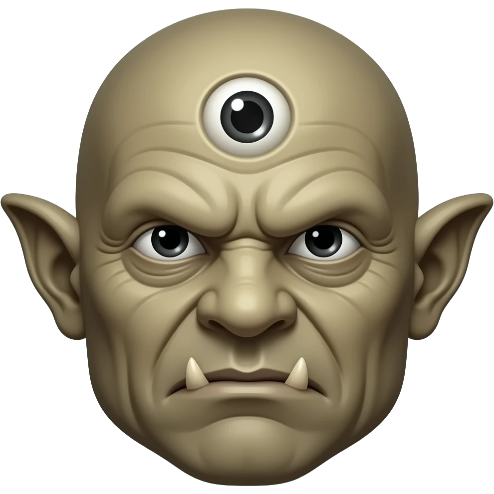 One eyed troll  no eyes, ugly face, cyclop. An eye in the middle of his forehead emoji