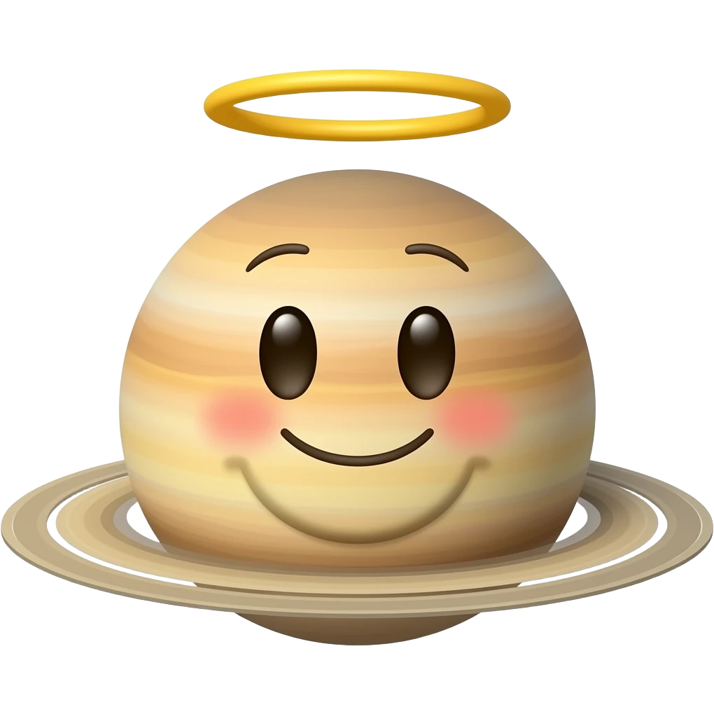 Saturn with a halo and happy face emoji