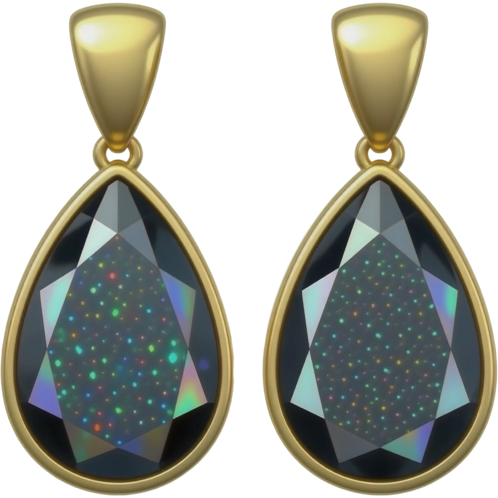 ultra realistic isolated, black opal  colorful shimmering gemstone tear drop 3D rendering earrings 8k hd quailty, 600 dpi. No emoji icons no emoji faces  emoji