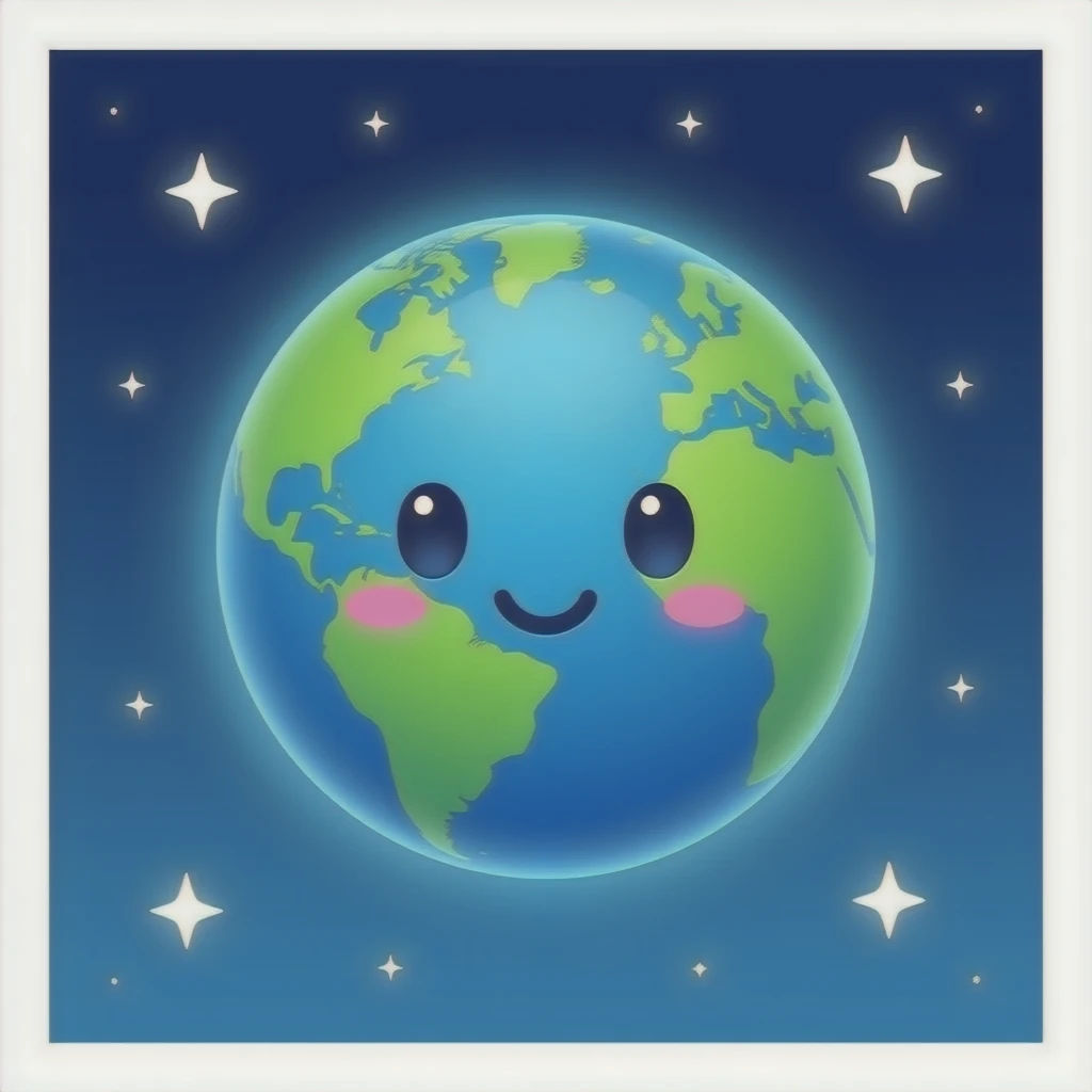 neon planet with a face, very cute and beautiful emoji