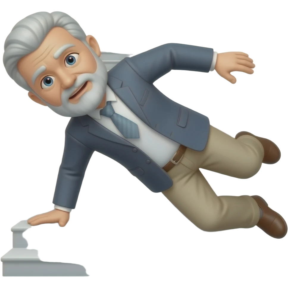 Old man falling down the stairs and he has short hair and a beard emoji