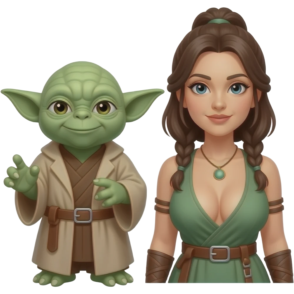 Yoda and a female apprentice with large breasts emoji