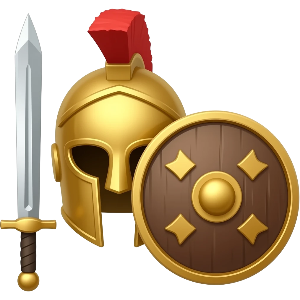 Gladiator helmet with shield and sword emoji