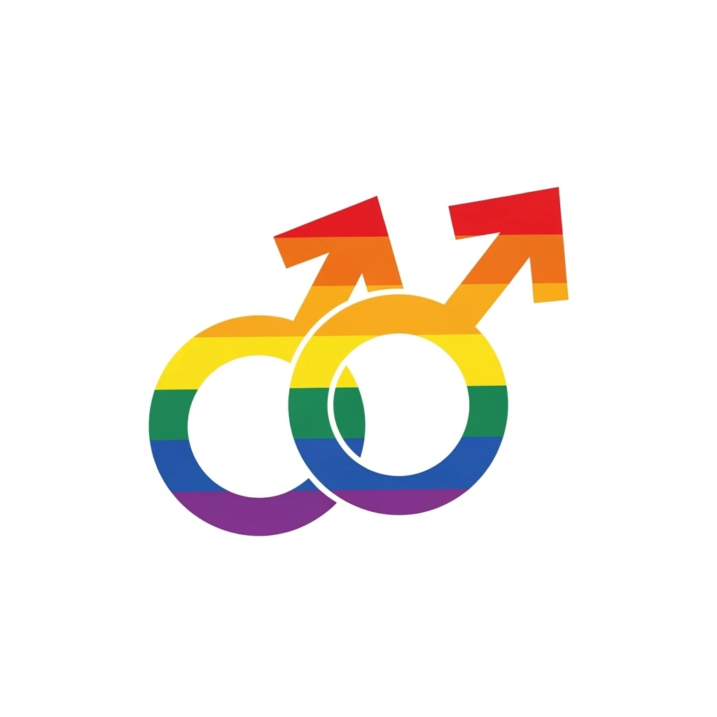 gay pride two interlocked male symbols, rainbow colors, clean and modern emoji