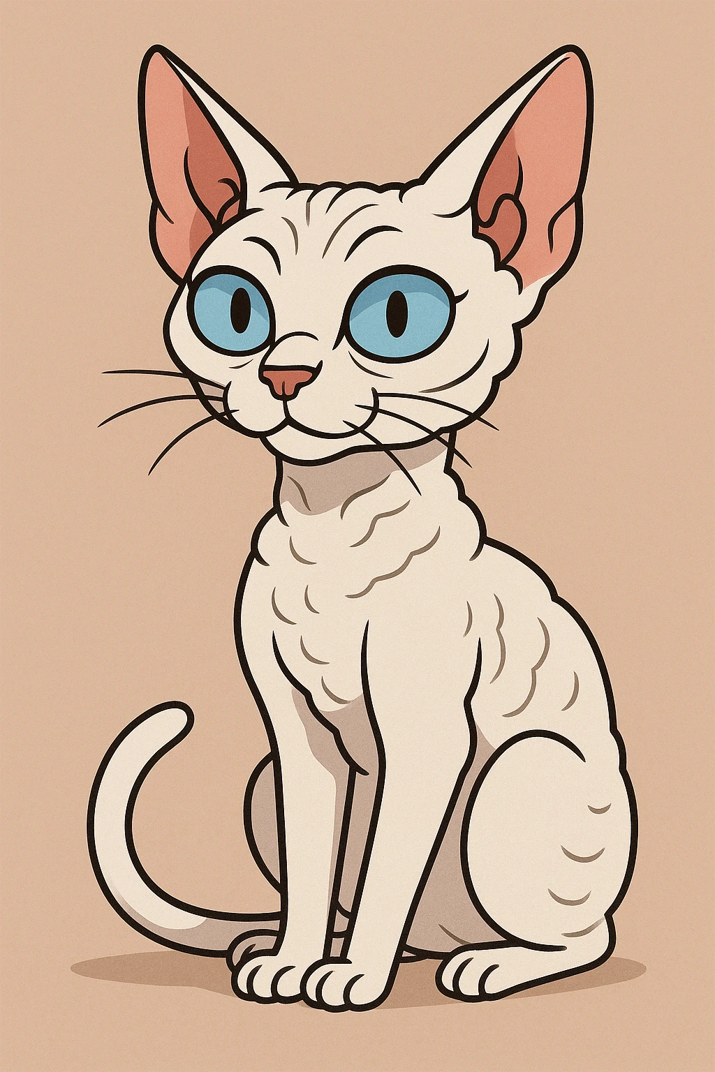 white devon-rex cat with blue eyes, cartoon style emoji