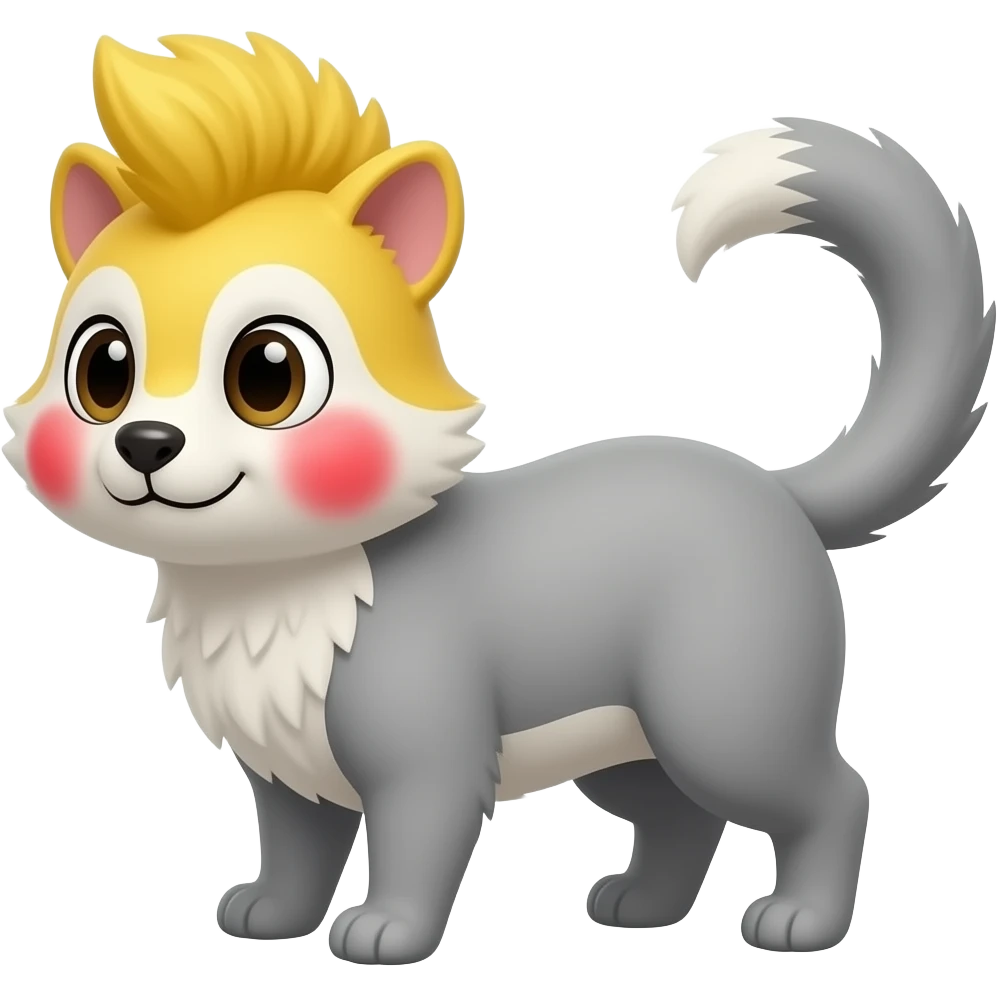 cabeça amarela, bochechas vermelhas, topete amarelo e cauda cinza longa emoji