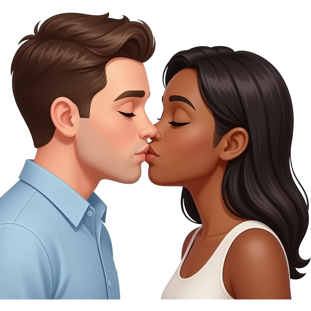 White guy and black girl in love kissing emoji