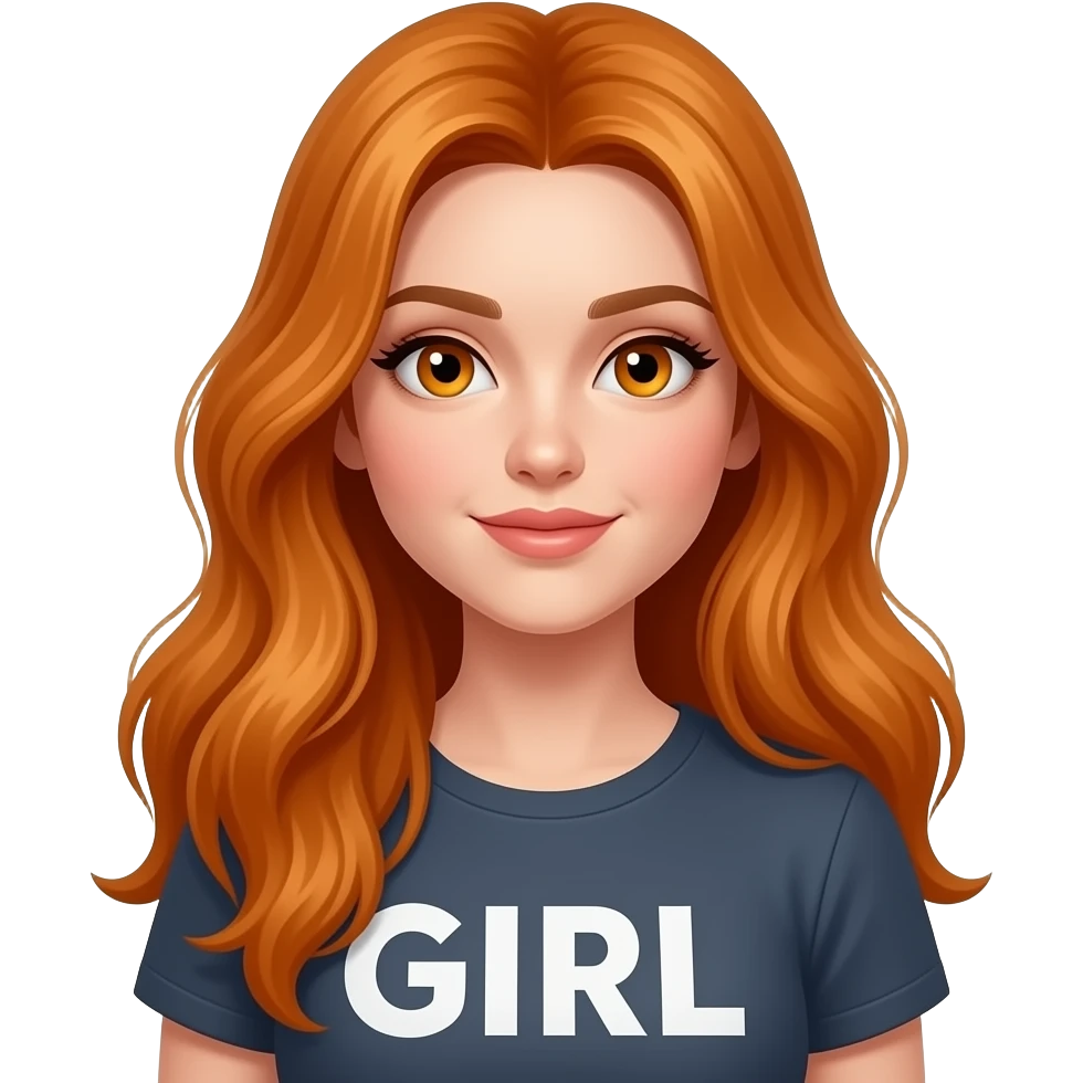sexy girl with overlong ginger hair and ginger eyes a top with GIRL... you can do anything! written on it emoji