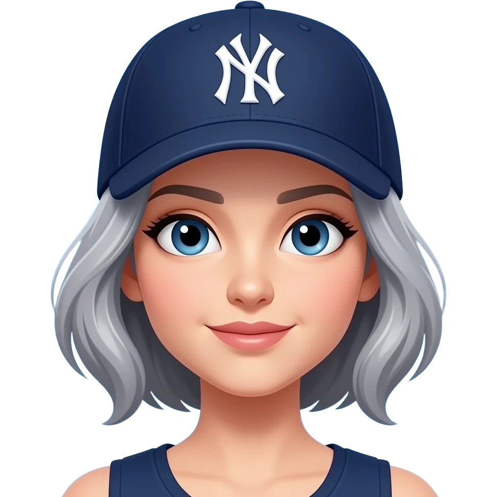 Female gray hair ny yankee with ny yankee hat flying emoji