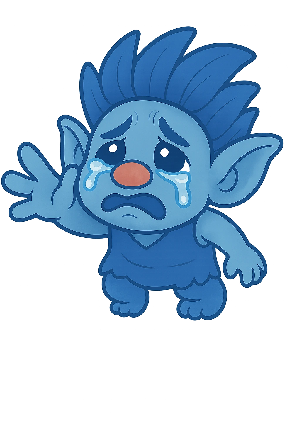 Change the troll character to a blue color scheme while keeping the chibi stickers style and maintaining the transparent background. emoji