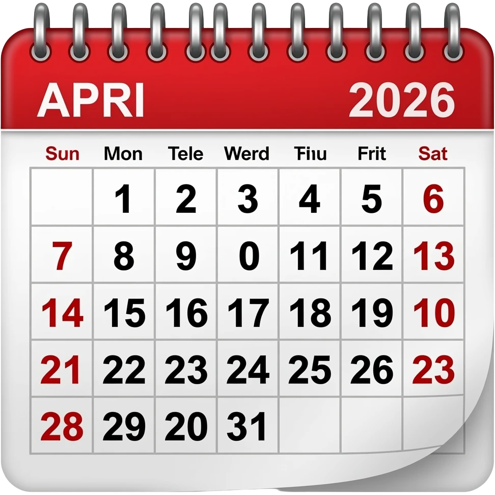 April Calender 2026 emoji