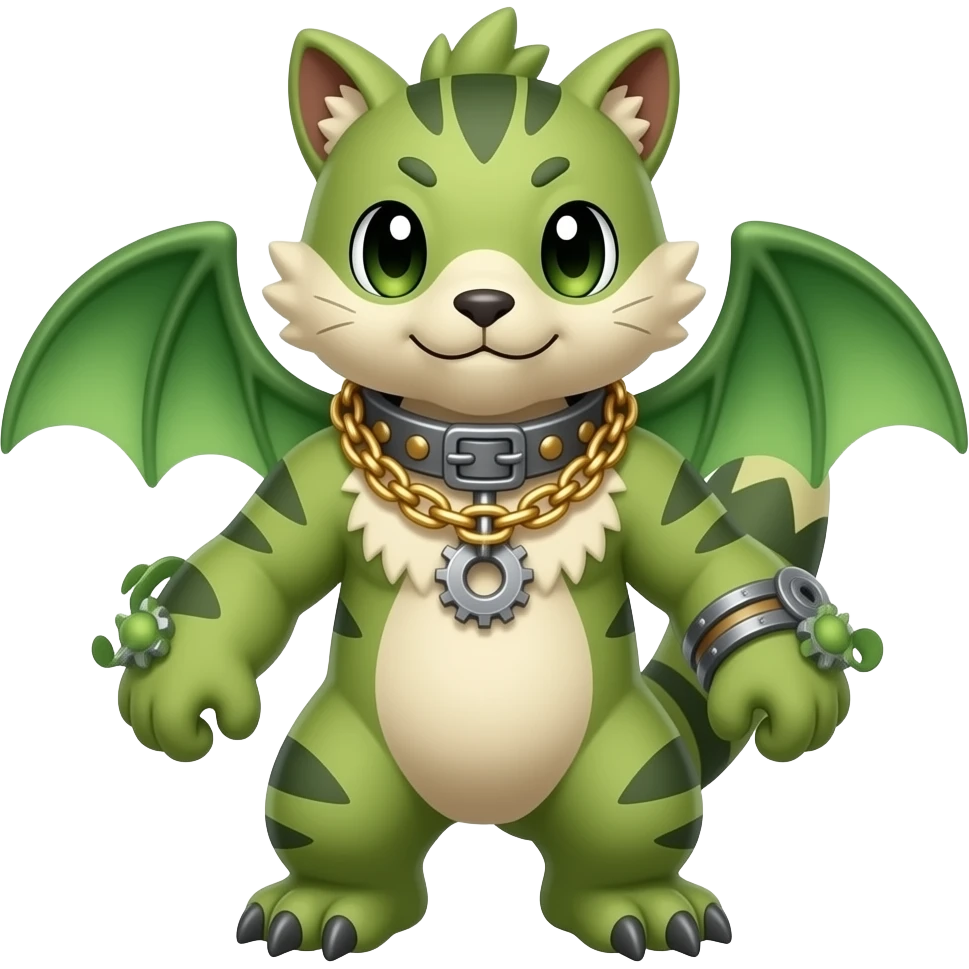 Epic complex divine glorious futuristic detailed dark dusky gloomy deep gothic sanguine-blood-maroon-black-white, realistic Fakémon-Sprigatito-Floragato-Meowscarada-Trico-Sergal-Serval-Vernid-creature (full body) with metal gears and metal collar with gold chains emoji