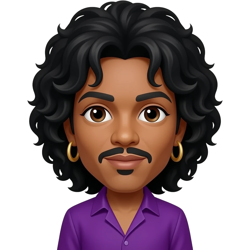 Prince Rogers Nelson with brown eyes, black hair, purple outfit emoji