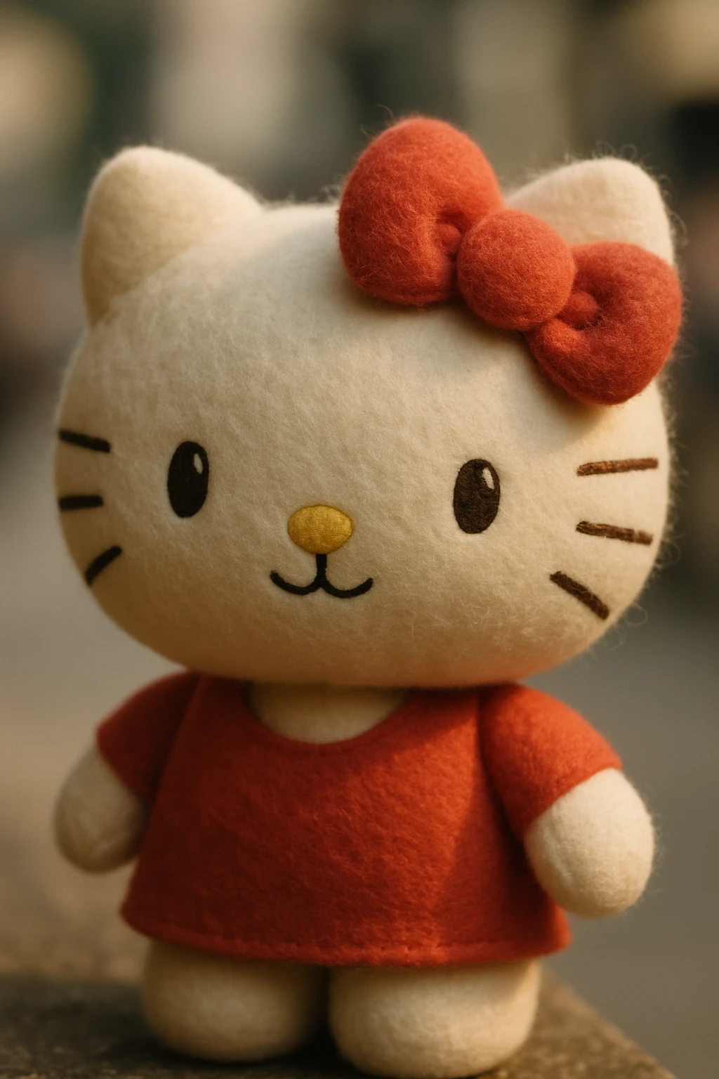 Hello Kitty, 3D plush toy style, white cat with a red bow, soft texture emoji