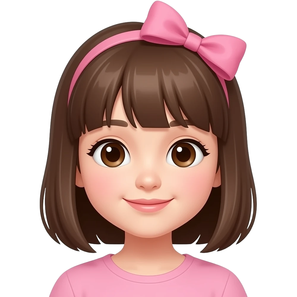 cute girl with brown shoulder length straight hair and pink bow emoji