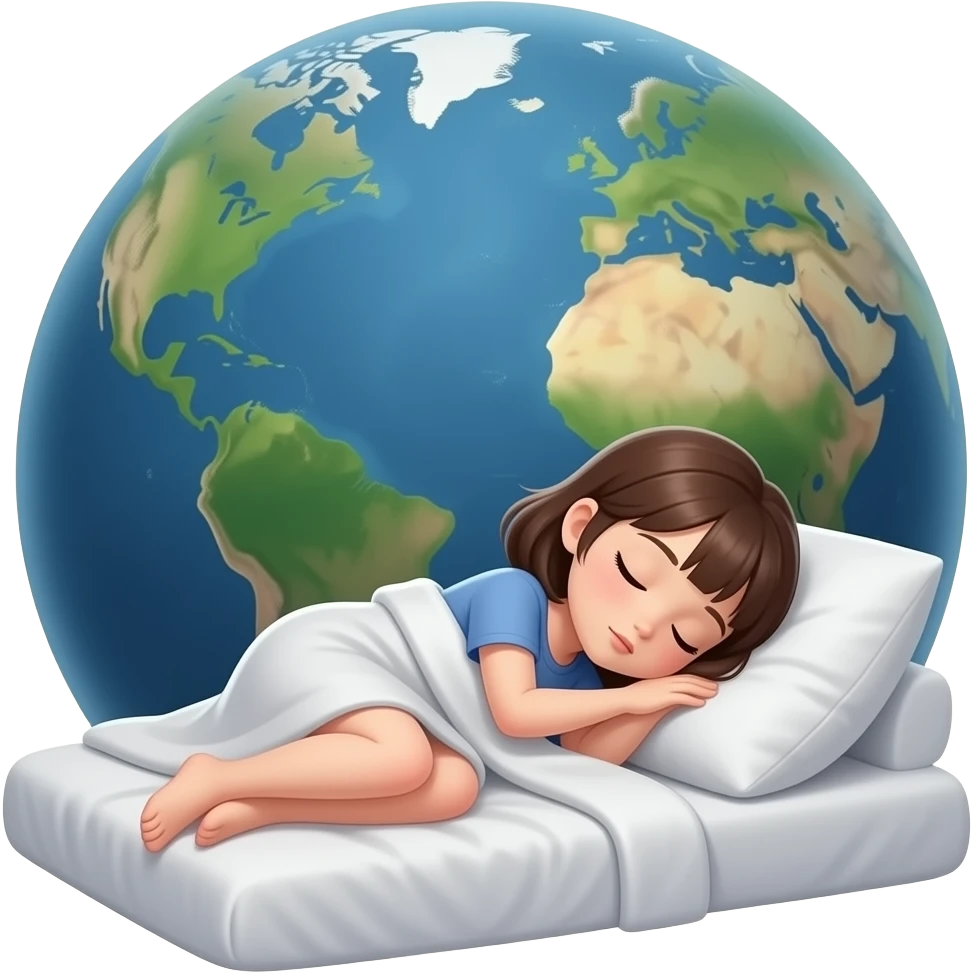 Create a funny emoji based on this description: [girly girl sleeping while the end of the world in the background ]. Keep it simple, expressive, and cartoon-style emoji