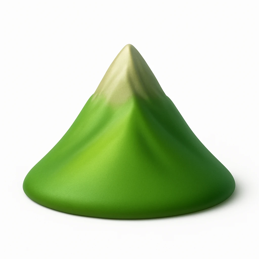 A 3D emoji in iOS emoji aesthetic style of a small mountain peak or hilltop, with a pointed summit and smooth green slopes, soft lighting, minimal and glossy Apple-style design, clean white background

 emoji