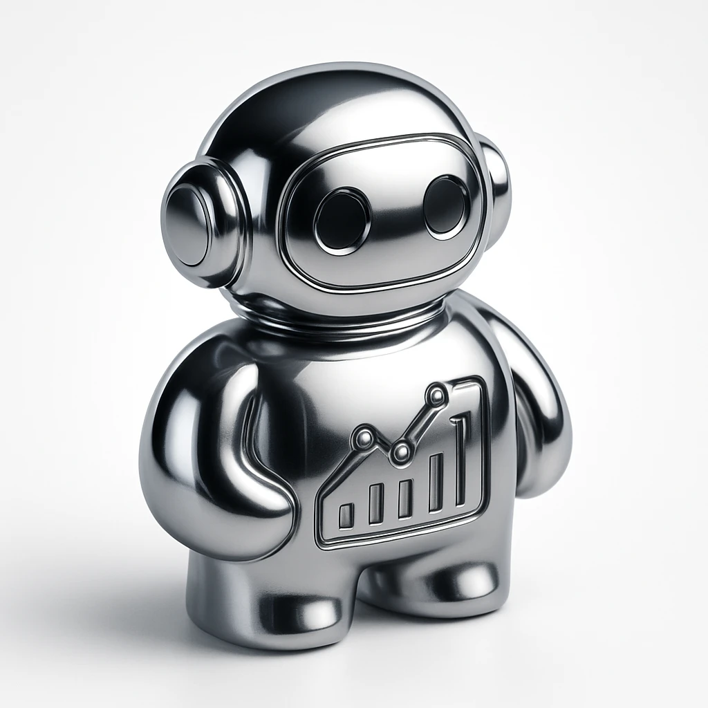 AI data-analysis assistant, modern, friendly, tech-inspired, suitable for an app icon, chrome style emoji