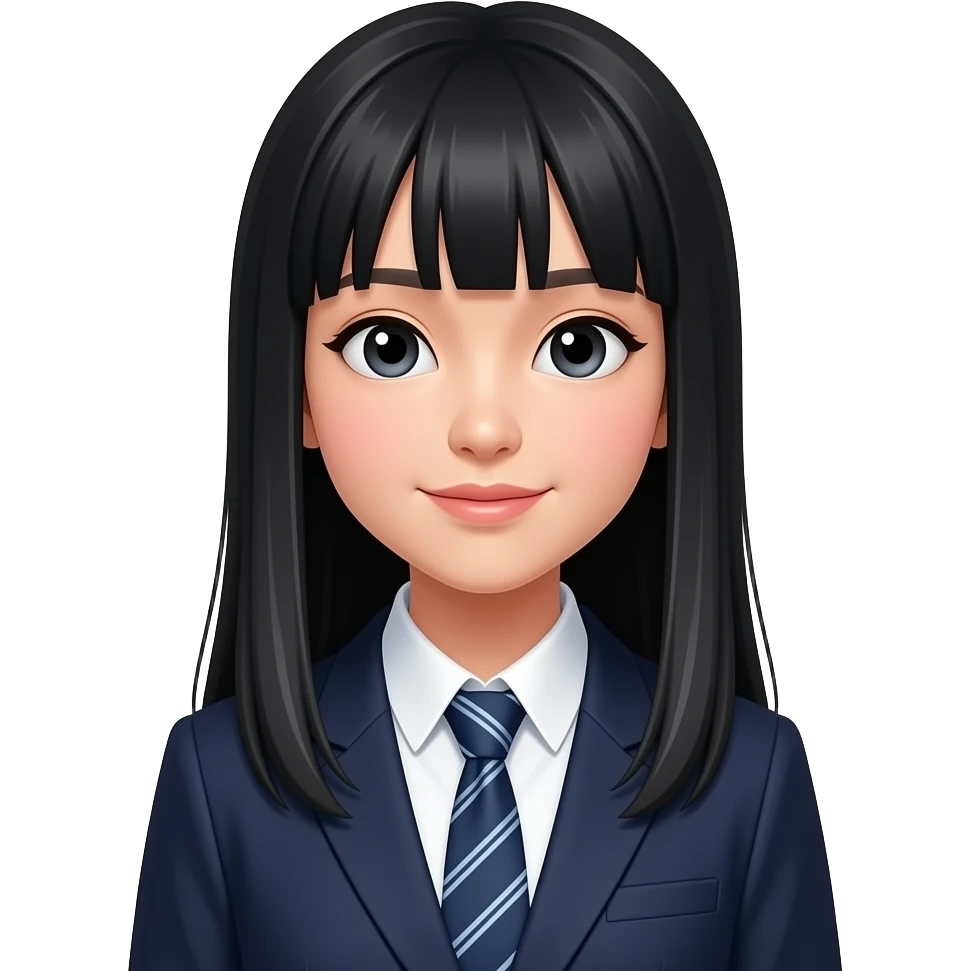 trendy schoolgirl with Asian skin, straight black long hair, chic uniform, speach bubble emoji