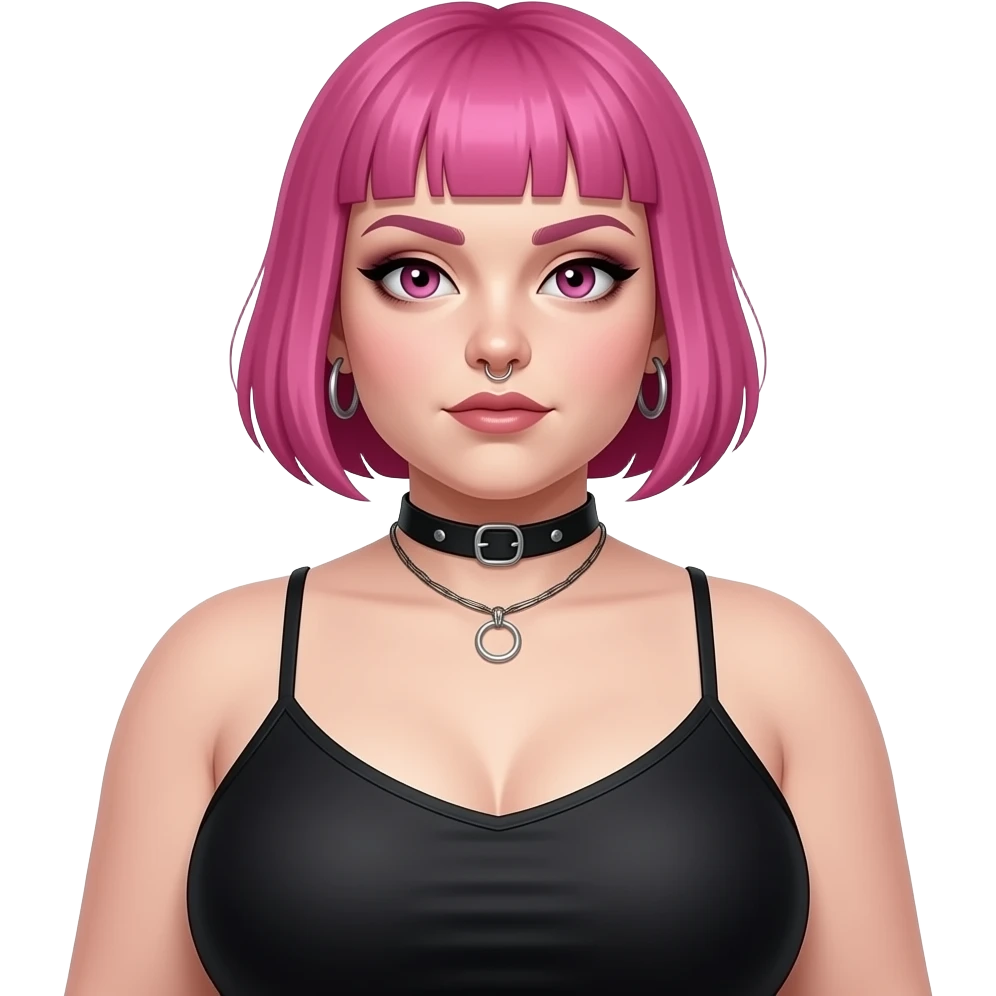 Obese Full body goth style woman with short buzzcut pink hair full body, earrings, nose ring. Wearing a spaghetti straps halter top. Full body picture emoji