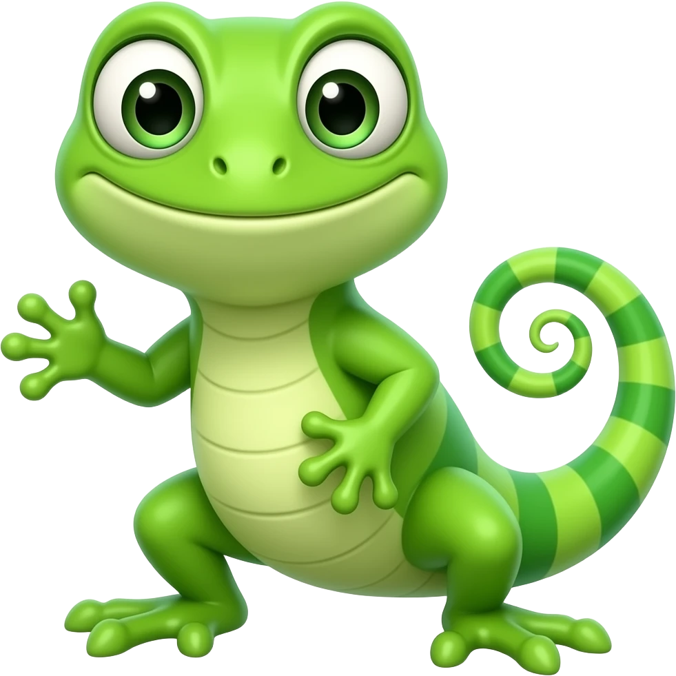 playful neon green lizard full body standing on back legs facing camera emoji