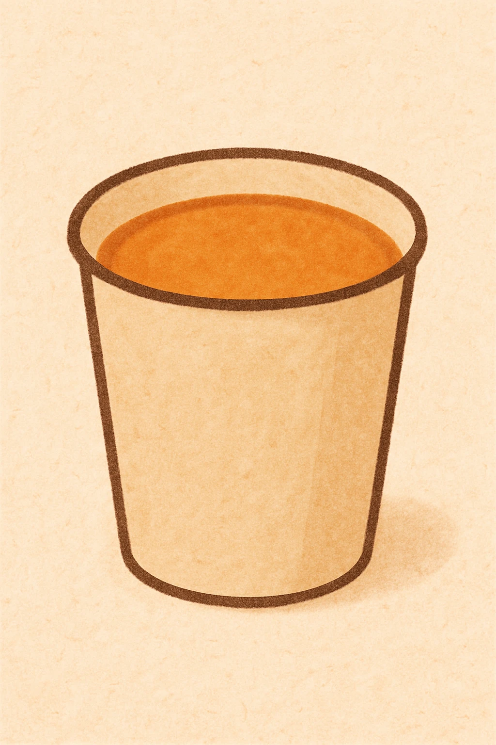 karak chai in a simple paper cup, focus on the warm color of the tea, minimal background, inviting and cozy feel emoji