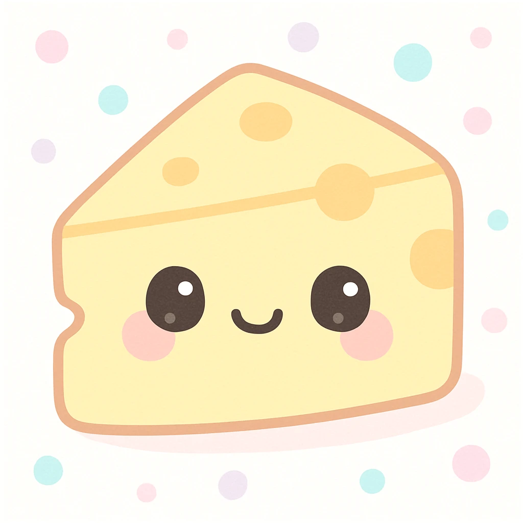 a cute kawaii cheese wedge with a smiling face, adorable, pastel colors emoji