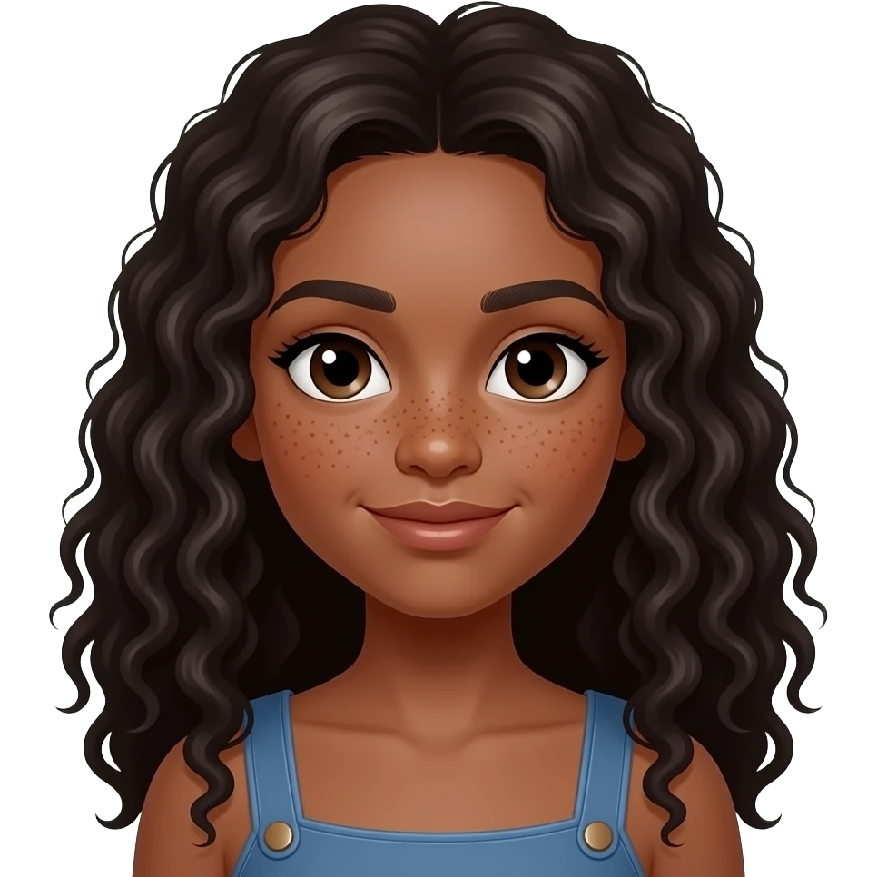 chica morena de piel con pelo rizado largo oscuro y un poco de pecas en la nariz emoji