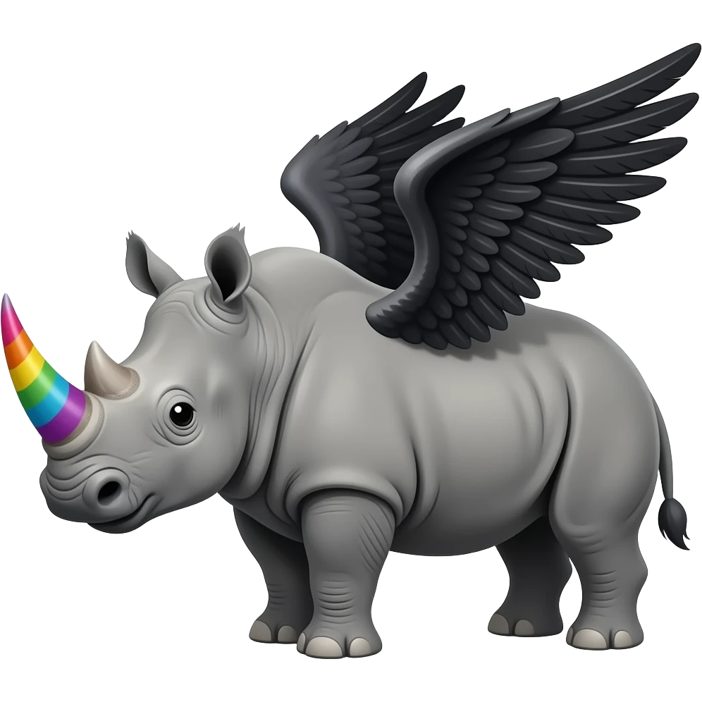 rhino with rainbow unicorn horn and black wings emoji