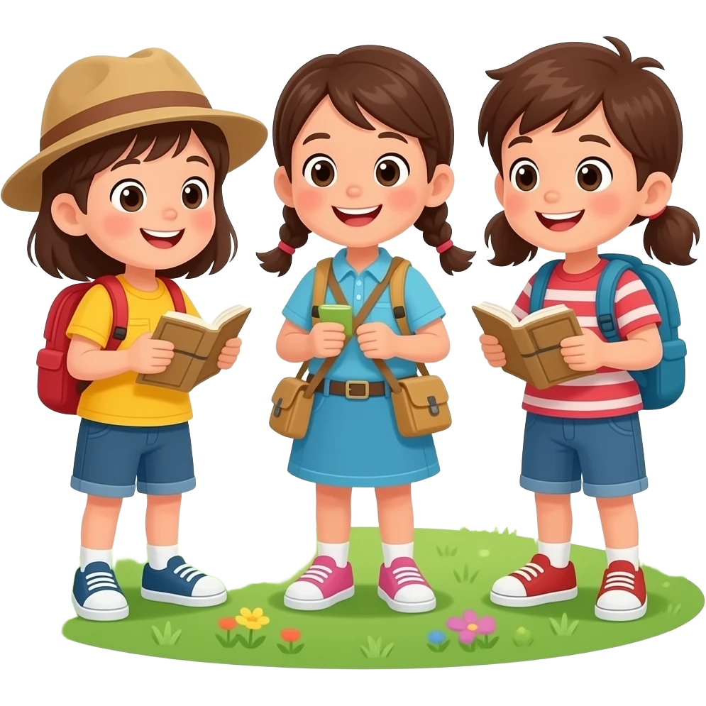 kids playing scavenger hunt in the park emoji