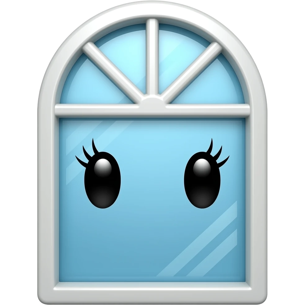 A glass window with a cute face with eyelashes emoji