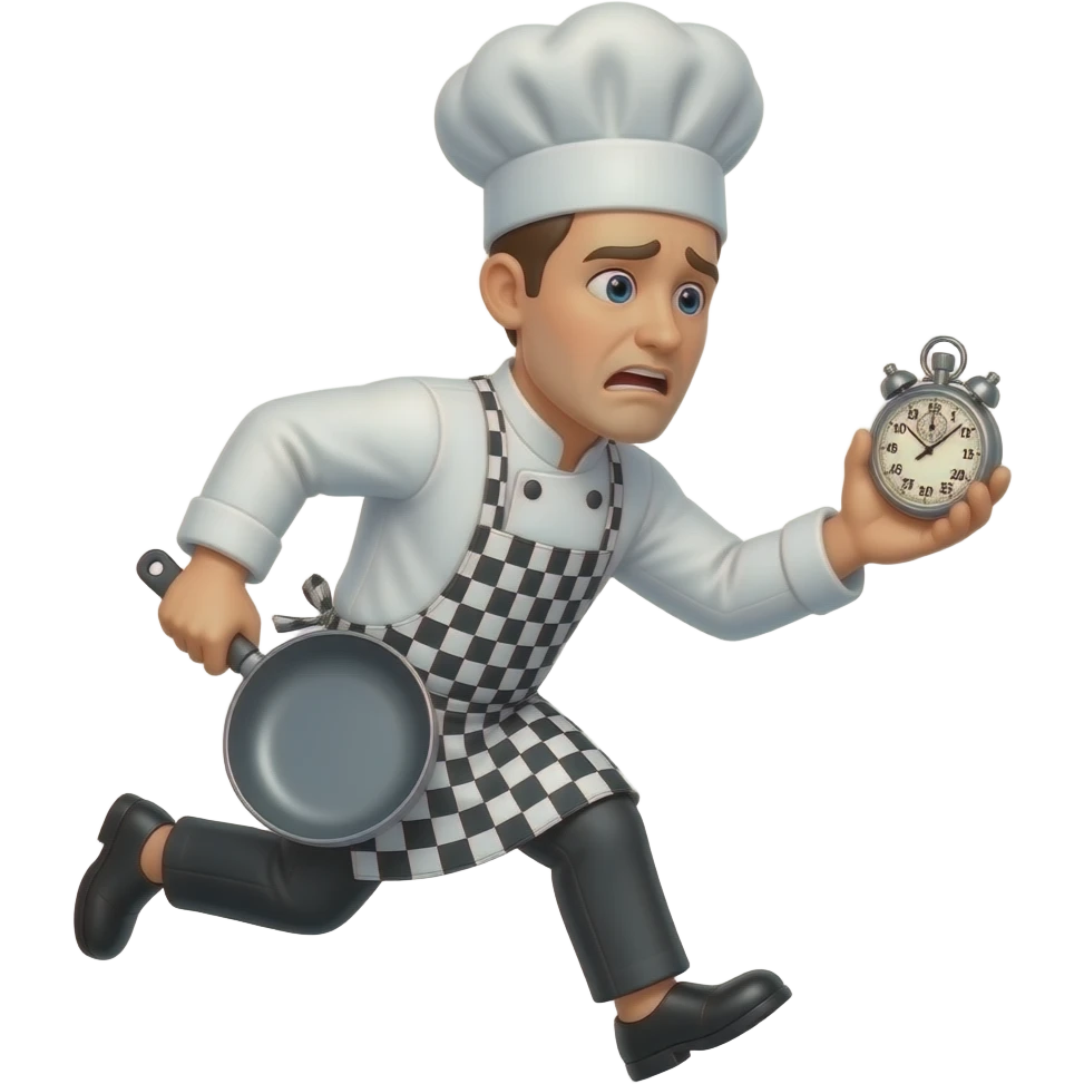 A worried male chef that seems the be in a hurry emoji